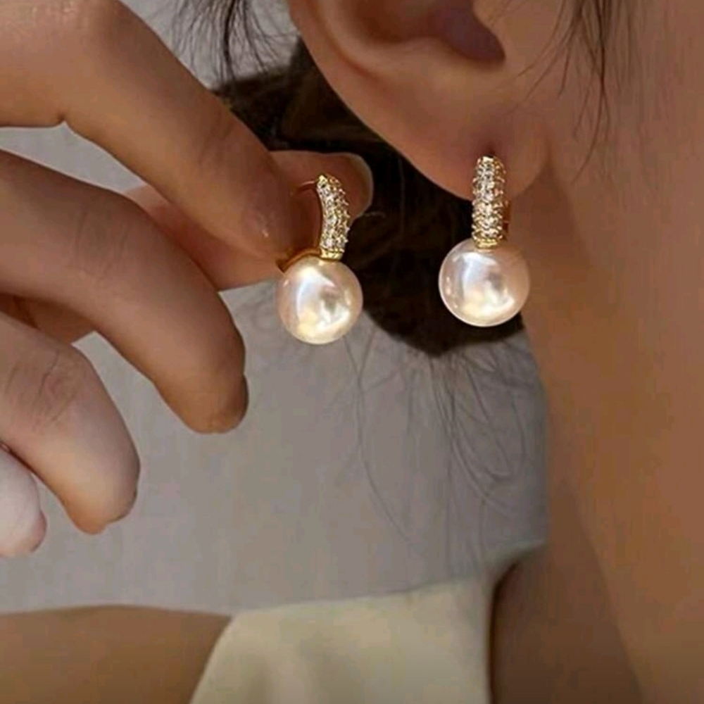 Elegant Gold Pearl Drop Earrings - Women Jewelry - NEW